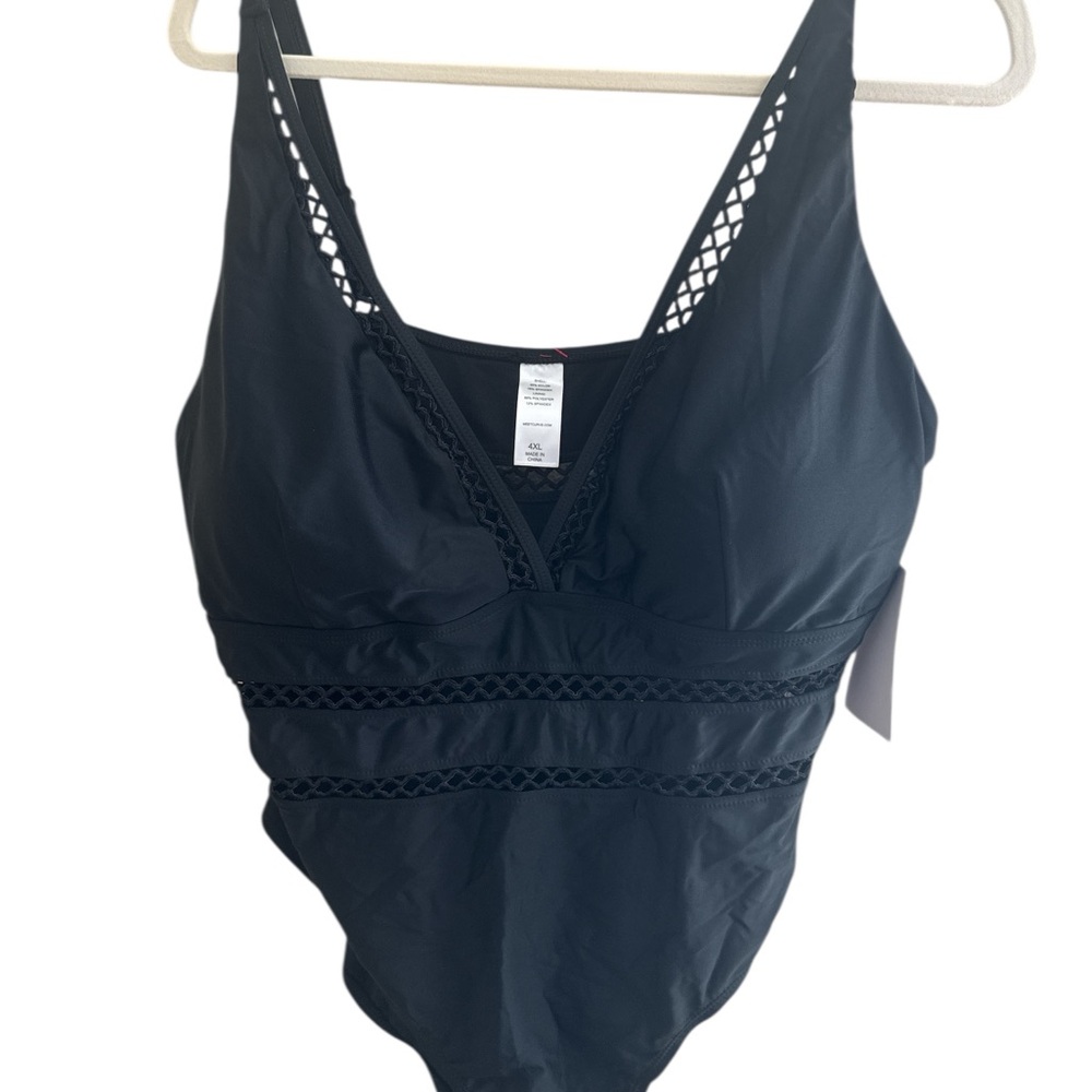 New With Tags Meet Curve‎ Black One-Piece Swimsuit with Lace Details Size 24